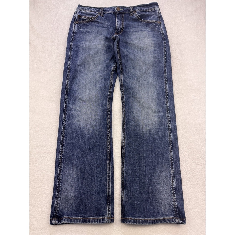 Wrangler Retro Jeans Men's 32x30 Blue Slim Straight Whisker Distressed Denim